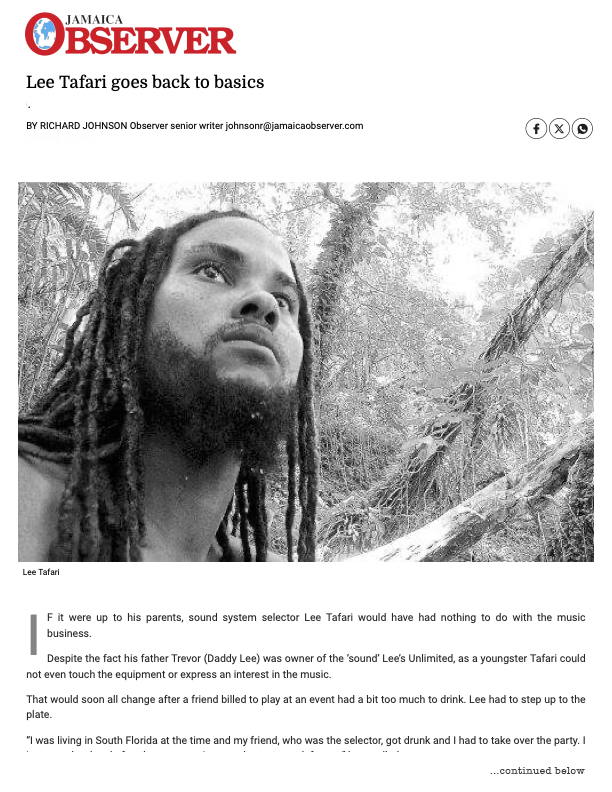 Lee Tafari goes back to basics - Jamaica Observer 2-1